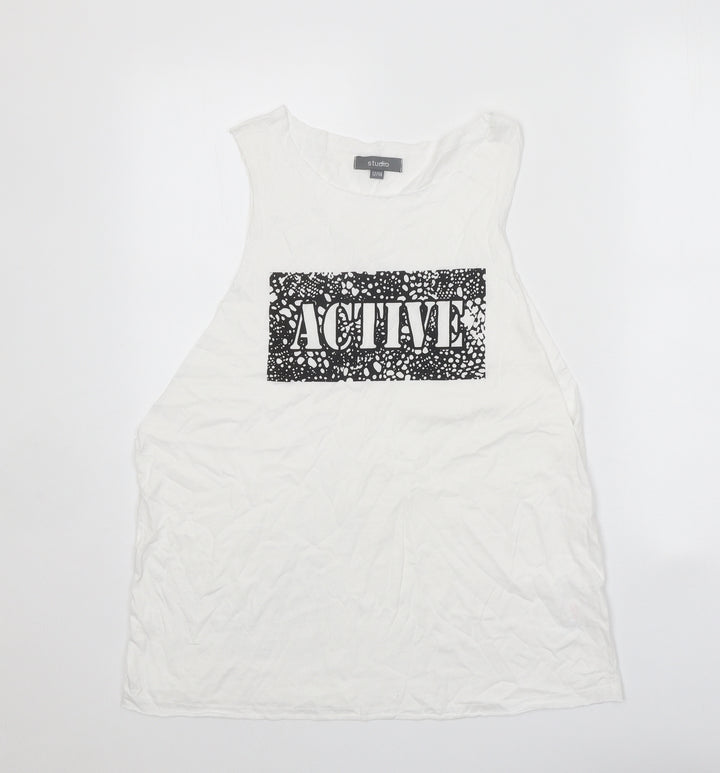 Studio Womens White 100% Cotton Basic Tank Size 12 Scoop Neck - Active
