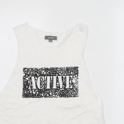 Studio Womens White 100% Cotton Basic Tank Size 12 Scoop Neck - Active