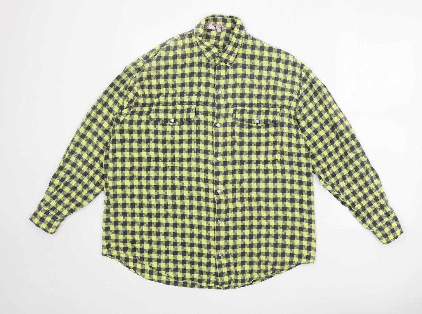 Tom Horn Womens Yellow Check 100% Cotton Basic Button-Up Size 10 Collared