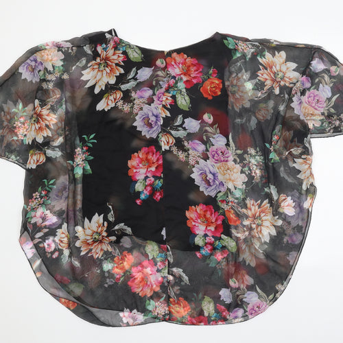 Made in Italy Womens Black Floral Polyester Basic Blouse Size 8 Scoop Neck - Overlay