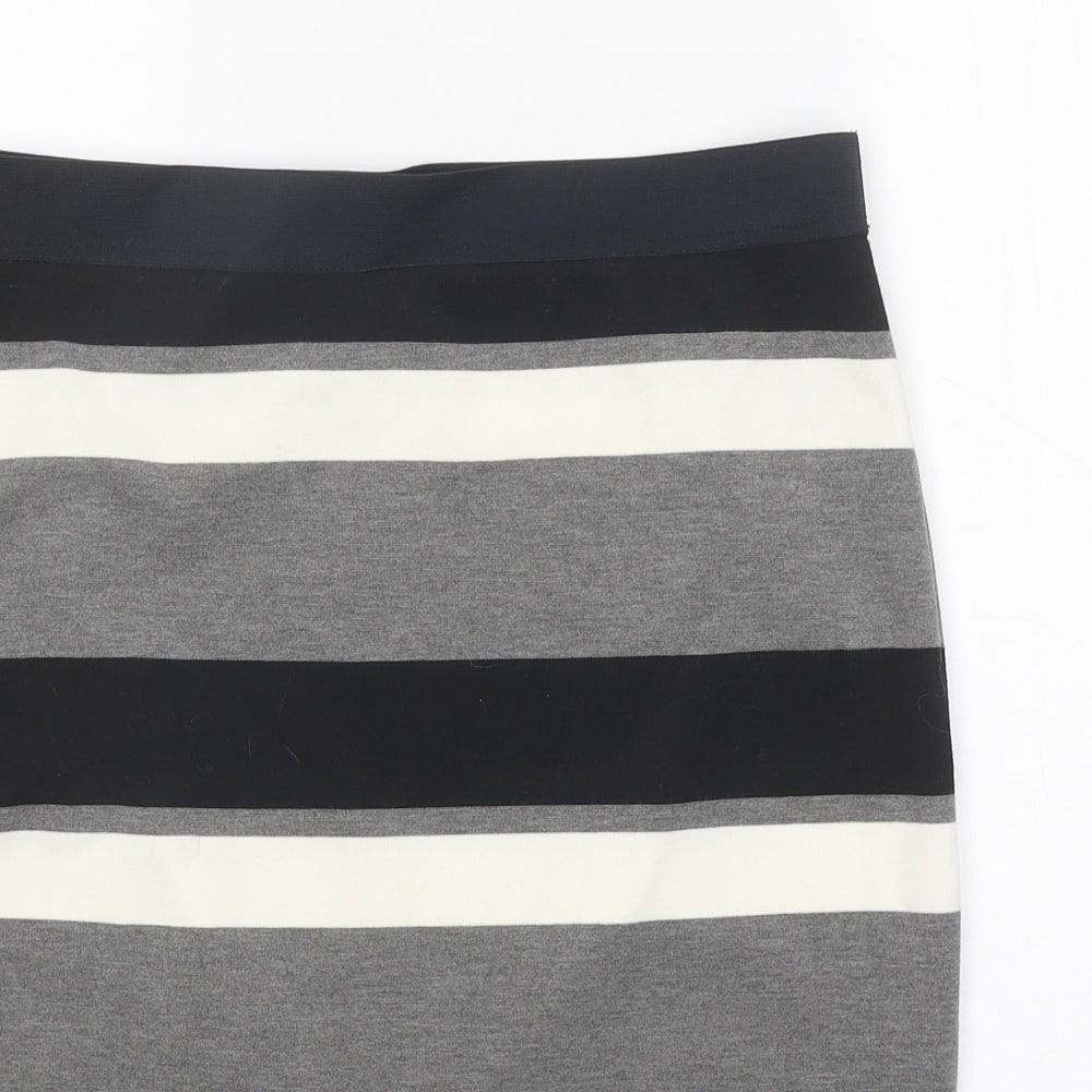 Marks and Spencer Womens Grey Striped Polyester Straight & Pencil Skirt Size 12