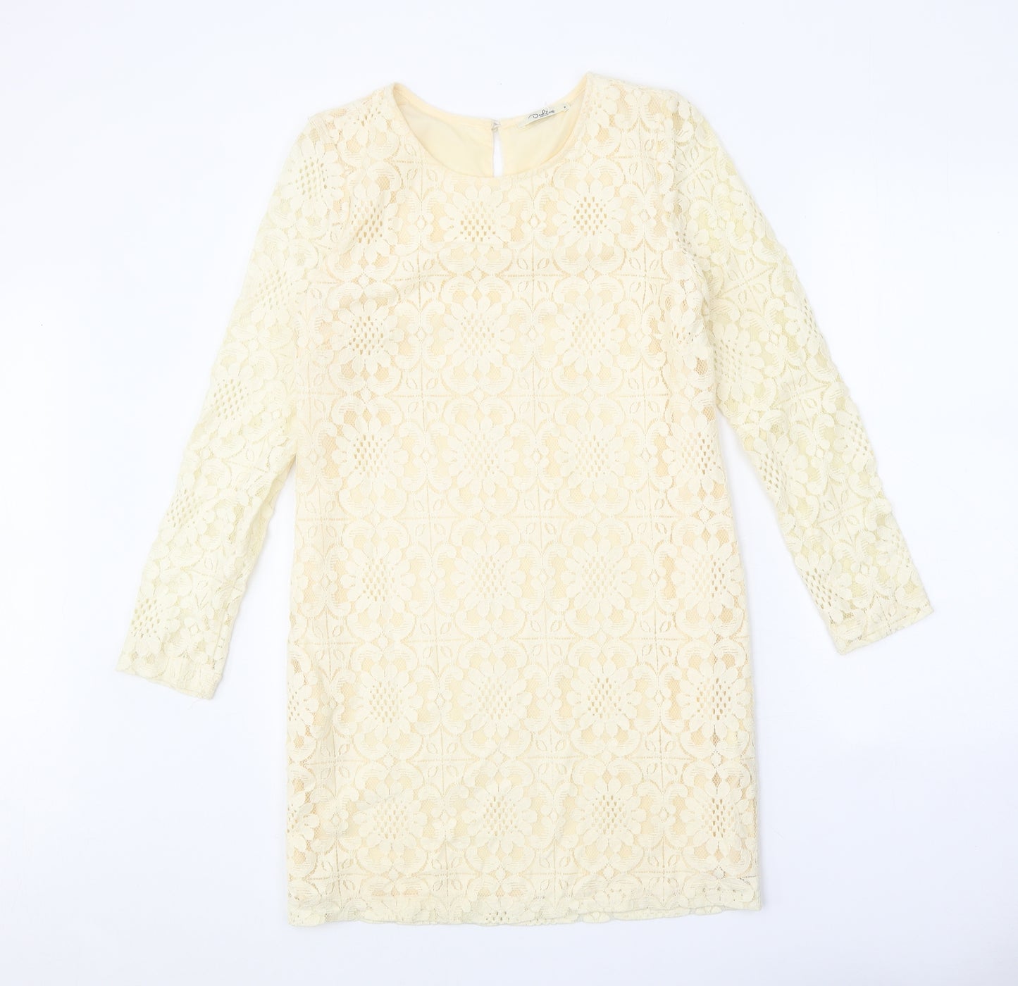 Darling Womens Beige Geometric Cotton Shift Size 8 Round Neck Button