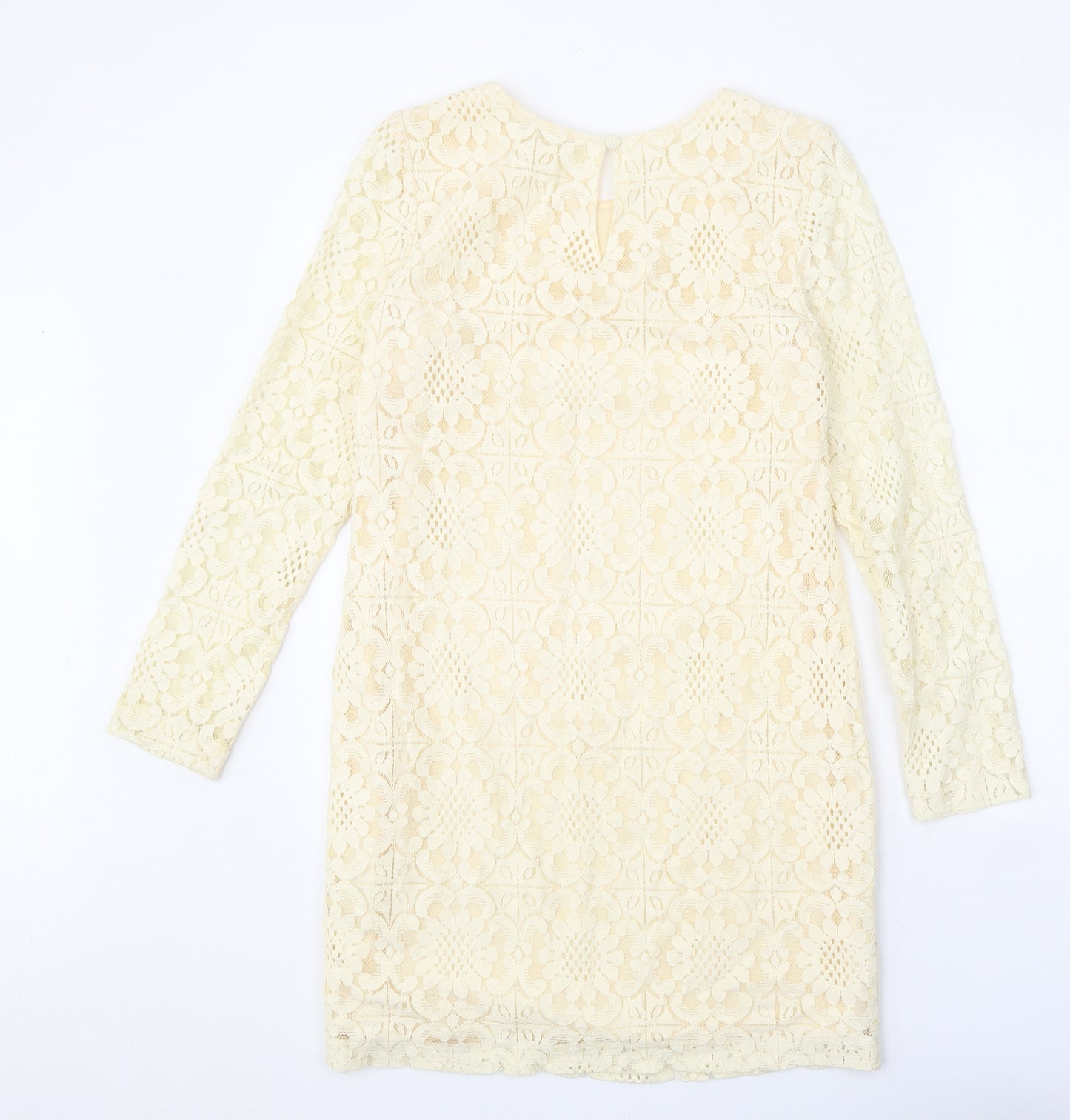 Darling Womens Beige Geometric Cotton Shift Size 8 Round Neck Button
