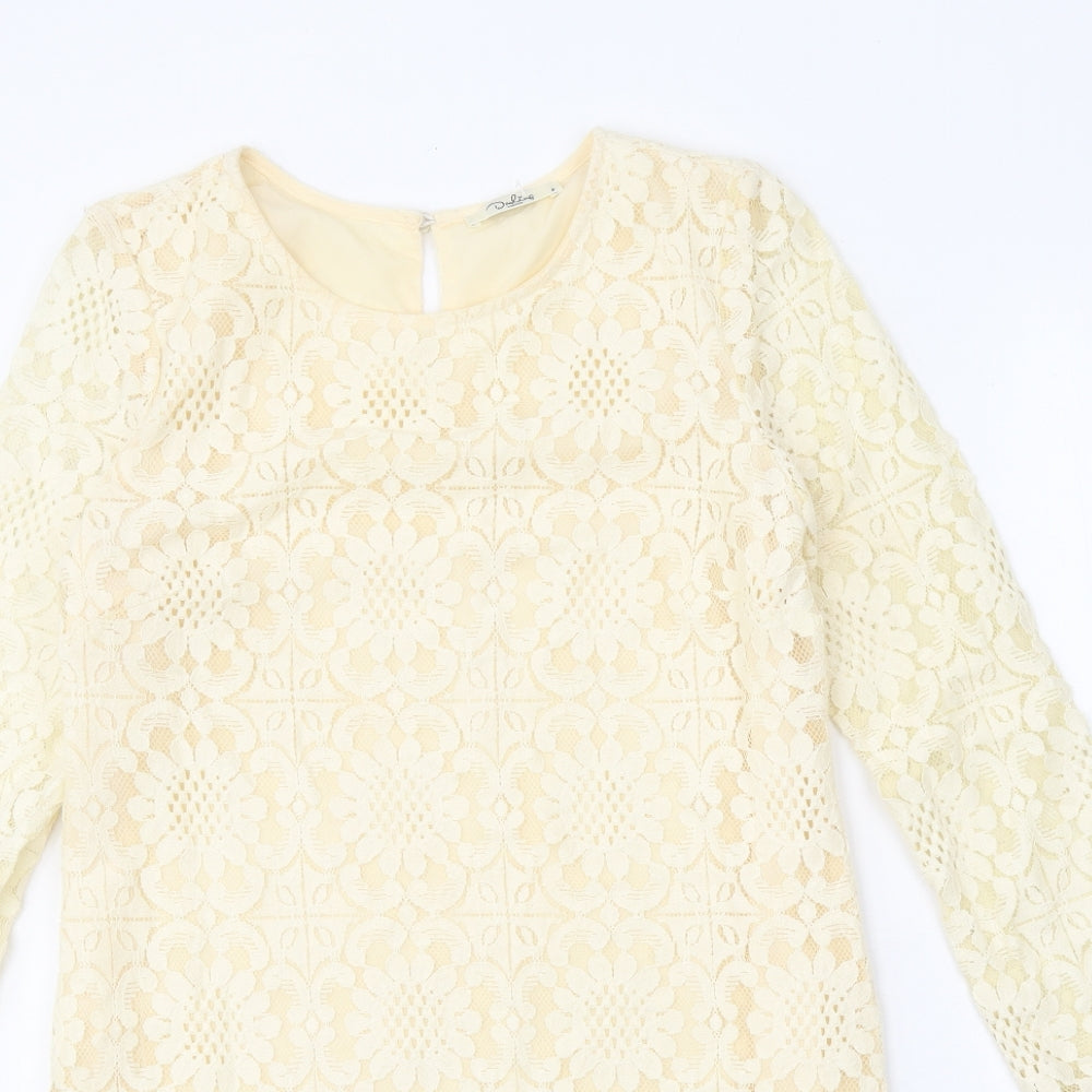 Darling Womens Beige Geometric Cotton Shift Size 8 Round Neck Button