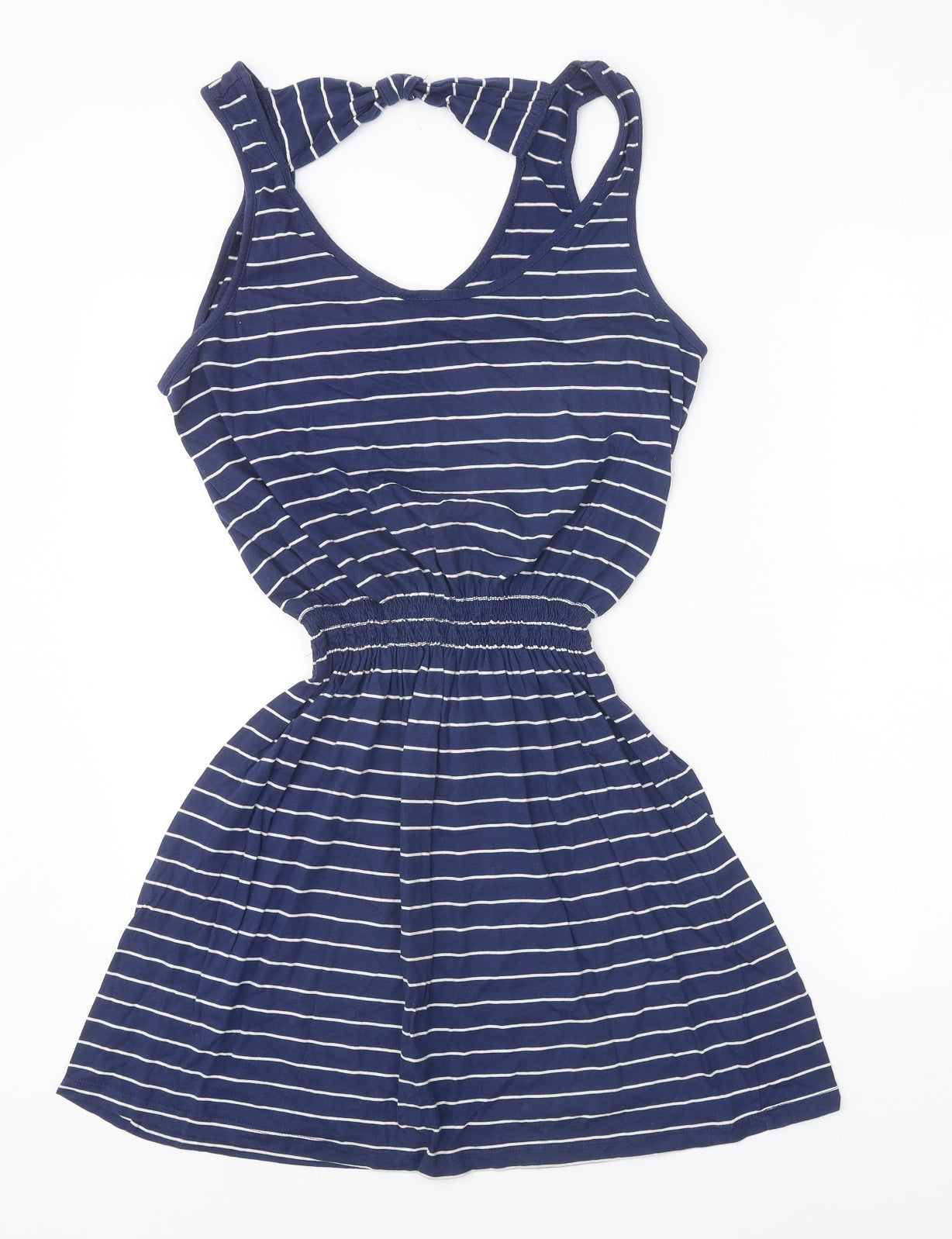George Womens Blue Striped Polyester A-Line Size 14 Round Neck Pullover