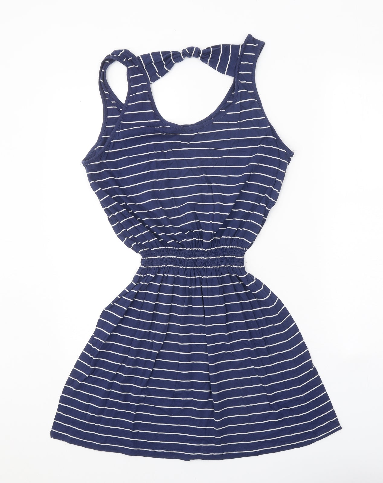 George Womens Blue Striped Polyester A-Line Size 14 Round Neck Pullover