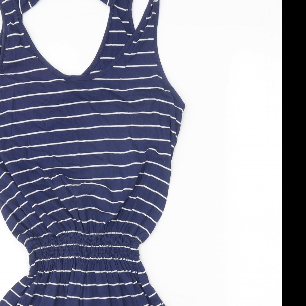 George Womens Blue Striped Polyester A-Line Size 14 Round Neck Pullover