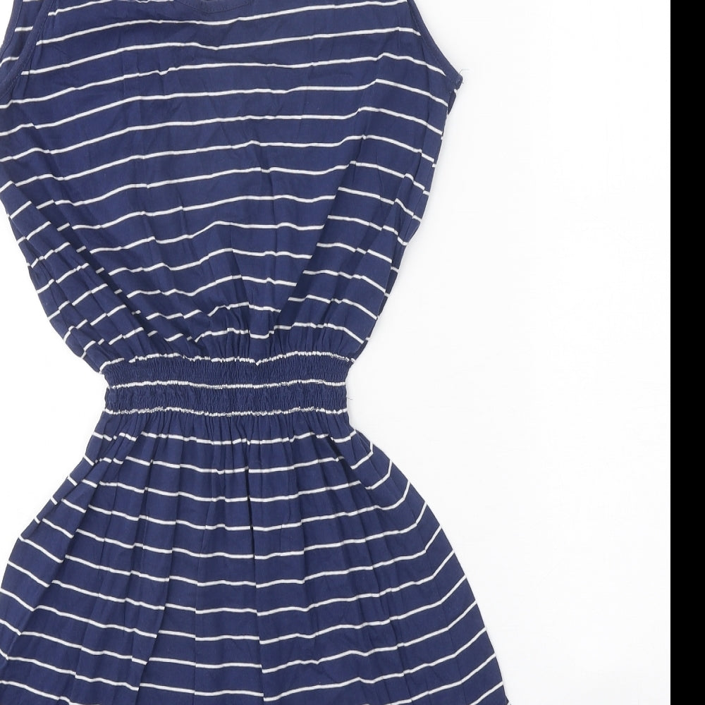 George Womens Blue Striped Polyester A-Line Size 14 Round Neck Pullover