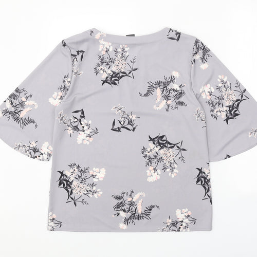 Ann Taylor Womens Grey Floral Polyester Basic Blouse Size M V-Neck