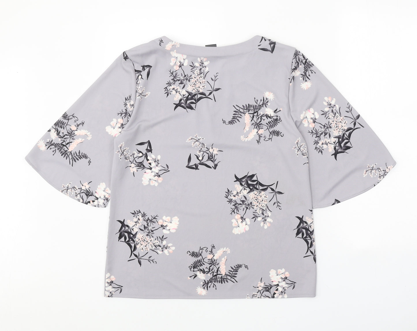 Ann Taylor Womens Grey Floral Polyester Basic Blouse Size M V-Neck