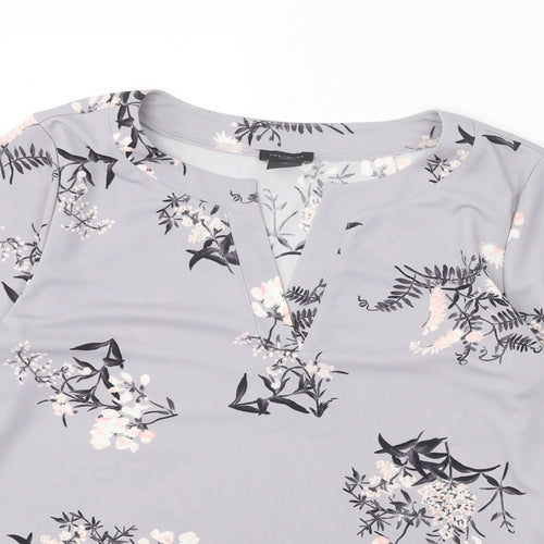 Ann Taylor Womens Grey Floral Polyester Basic Blouse Size M V-Neck