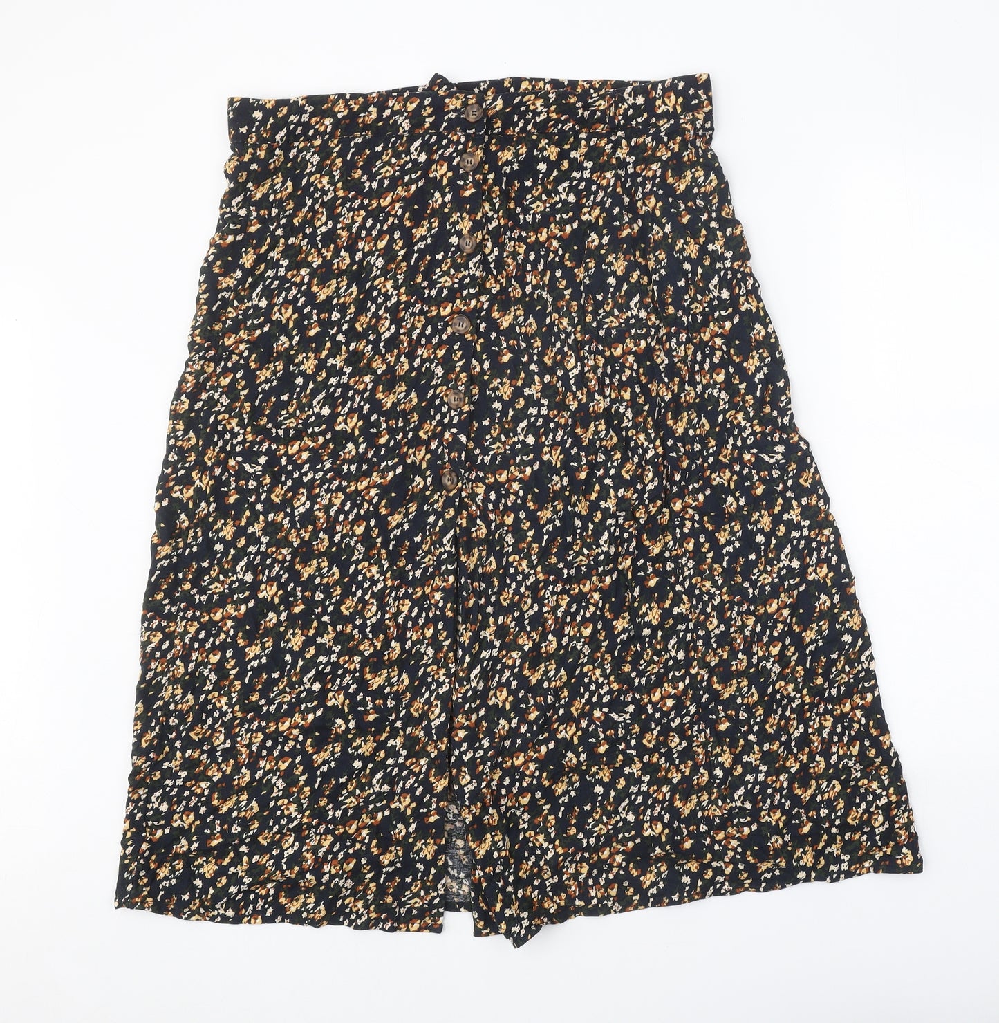 Kiabi Womens Black Geometric Polyester A-Line Skirt Size 18 Button