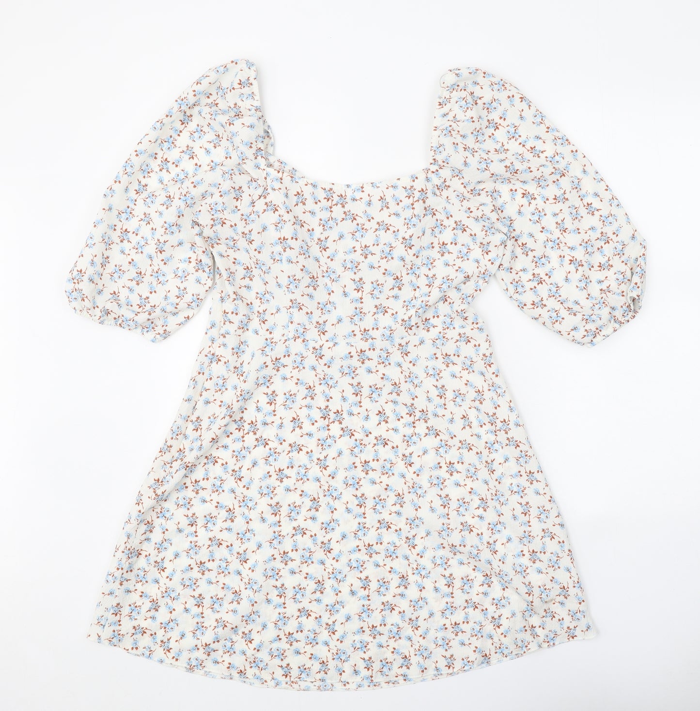 Primark Womens White Floral Polyester Trapeze & Swing Size 12 Square Neck Lace Up