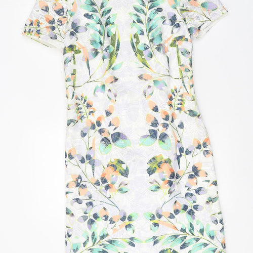 Per Una Womens White Floral Polyester A-Line Size 8 Round Neck Zip