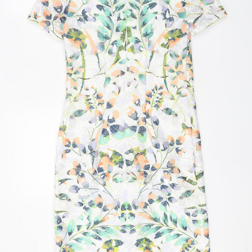 Per Una Womens White Floral Polyester A-Line Size 8 Round Neck Zip