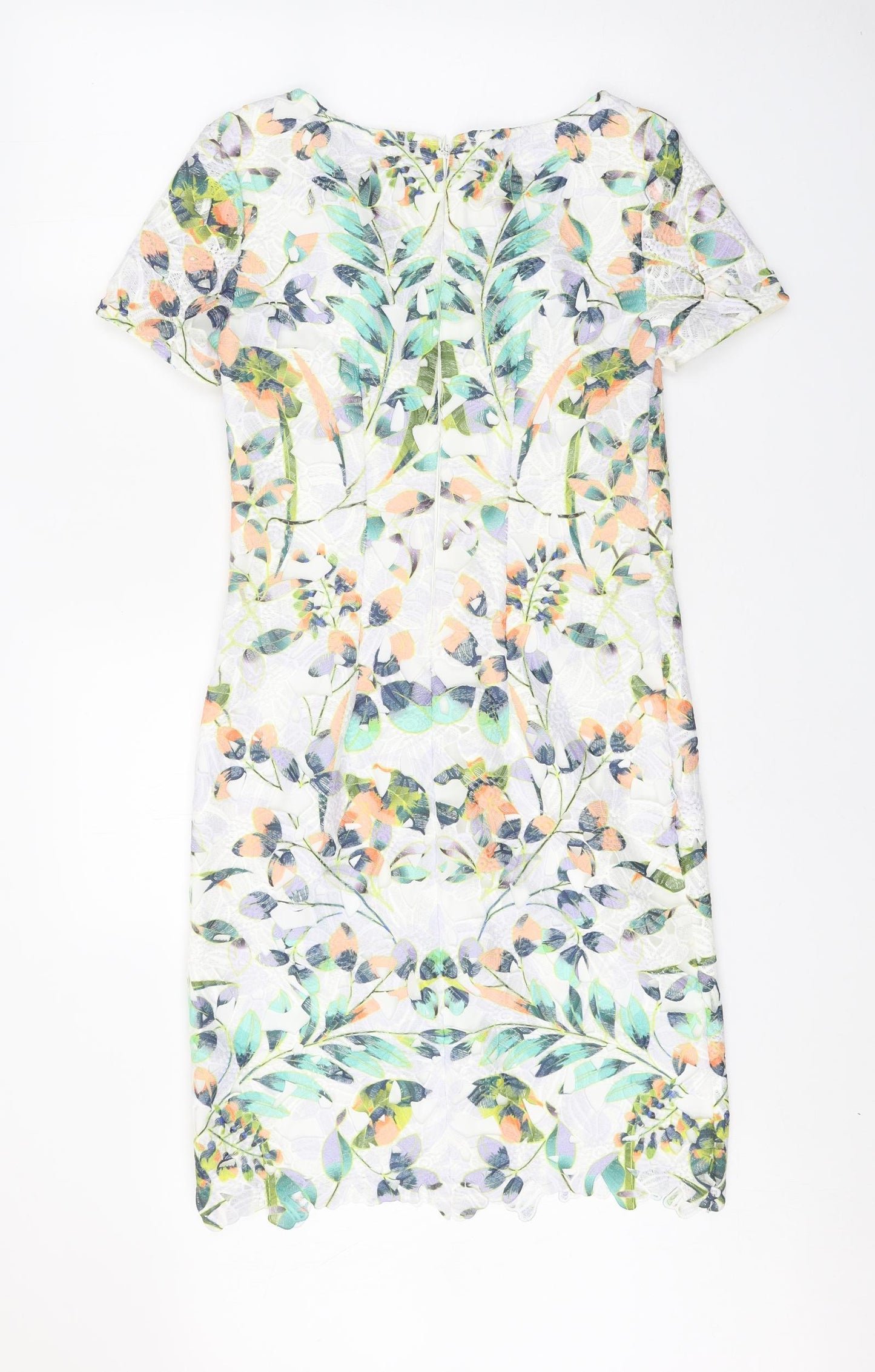 Per Una Womens White Floral Polyester A-Line Size 8 Round Neck Zip