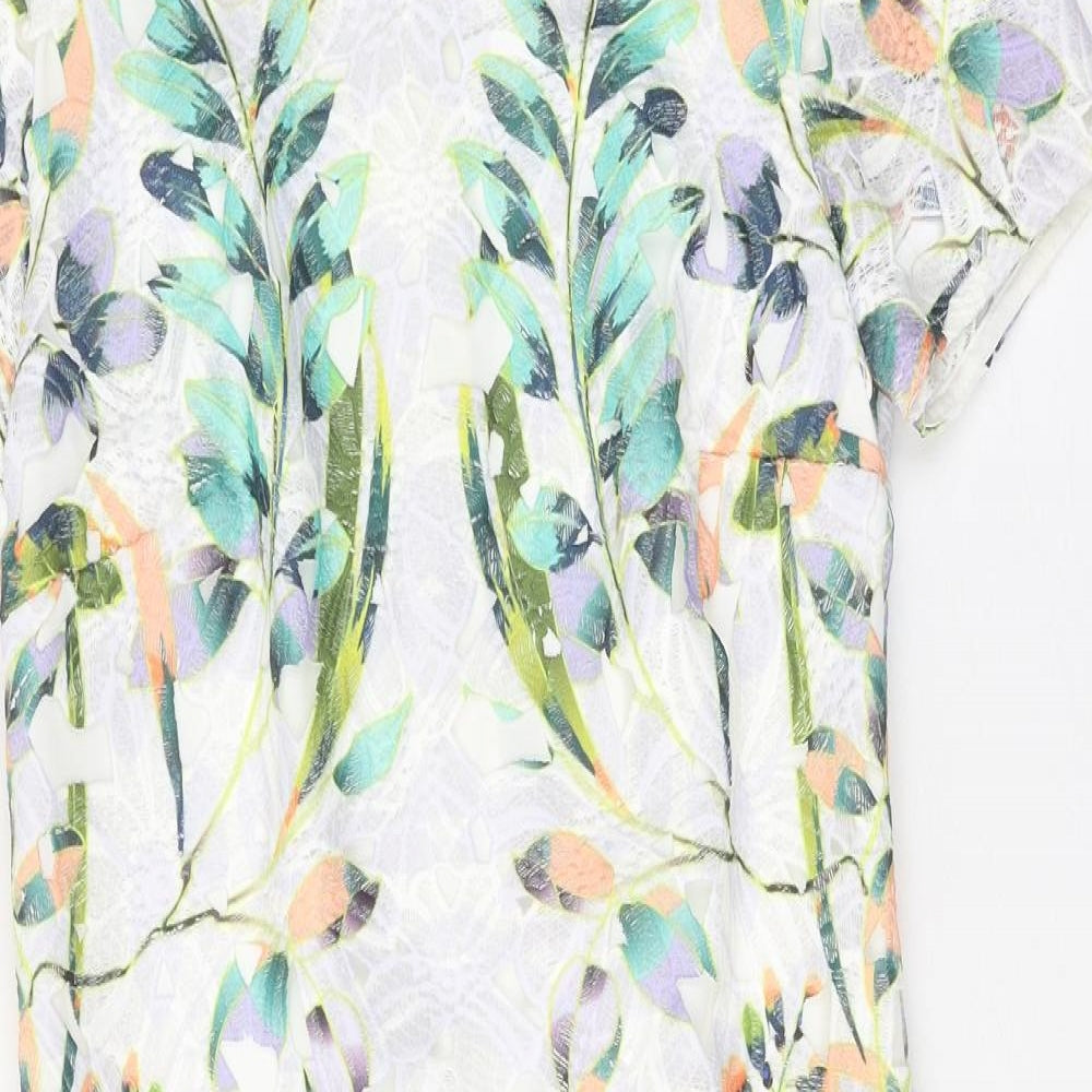 Per Una Womens White Floral Polyester A-Line Size 8 Round Neck Zip