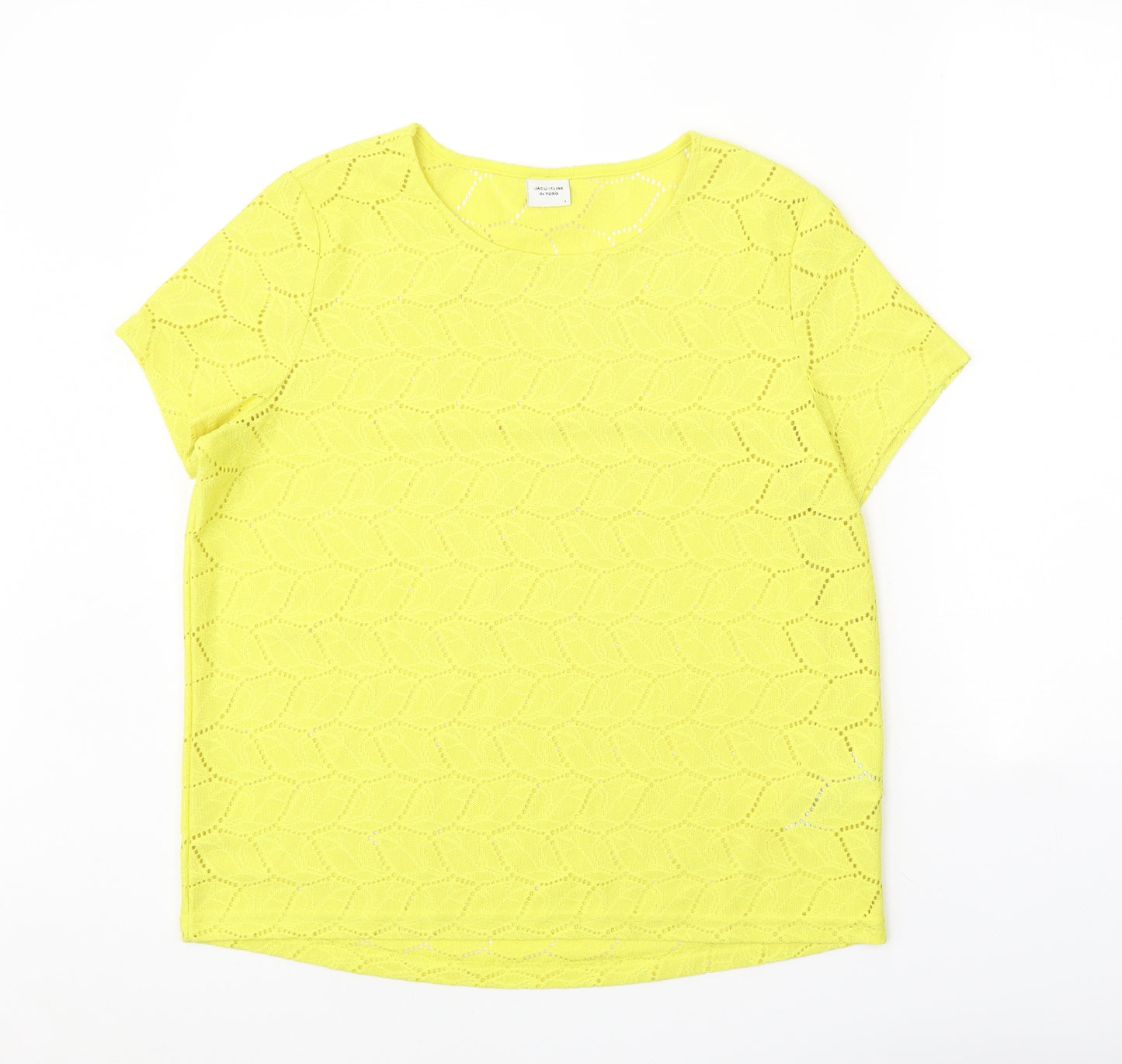 Jacqueline De Yong Womens Yellow Geometric Polyester Basic Blouse Size L Round Neck