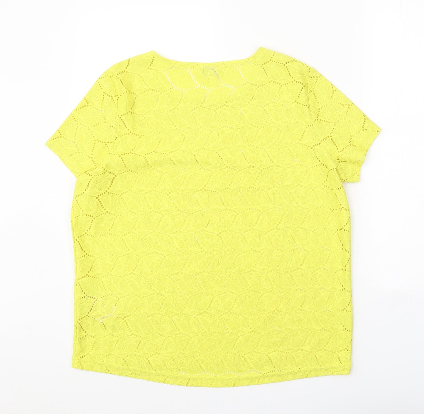 Jacqueline De Yong Womens Yellow Geometric Polyester Basic Blouse Size L Round Neck