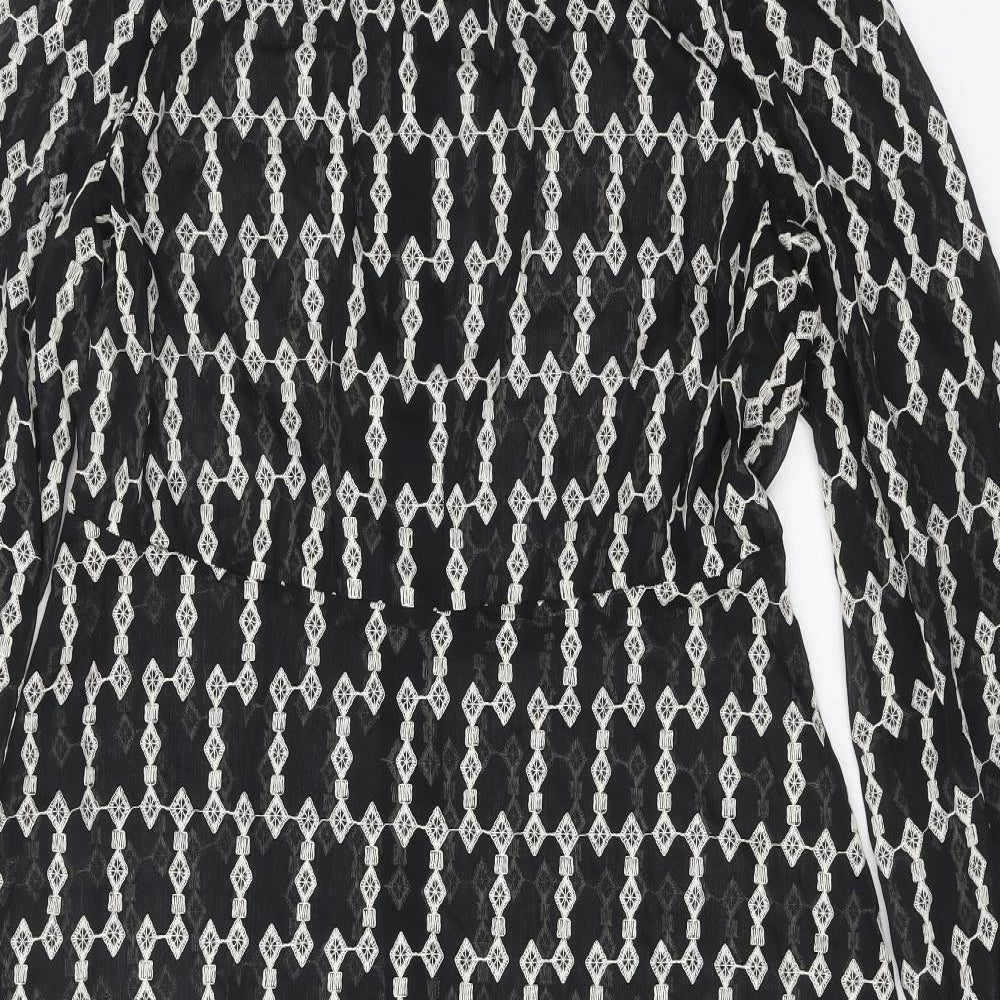 Marks and Spencer Womens Black Geometric Polyester Trapeze & Swing Size 16 Round Neck Zip