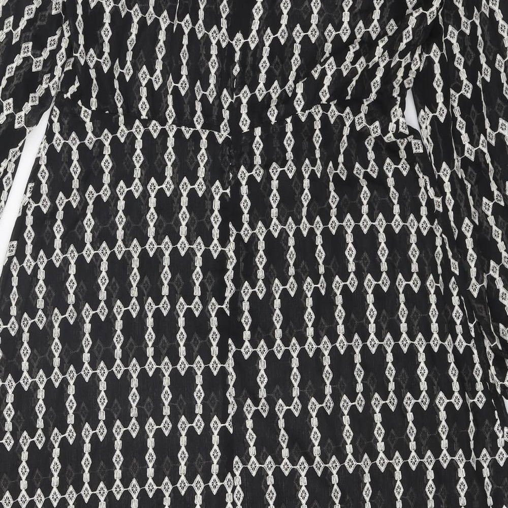 Marks and Spencer Womens Black Geometric Polyester Trapeze & Swing Size 16 Round Neck Zip