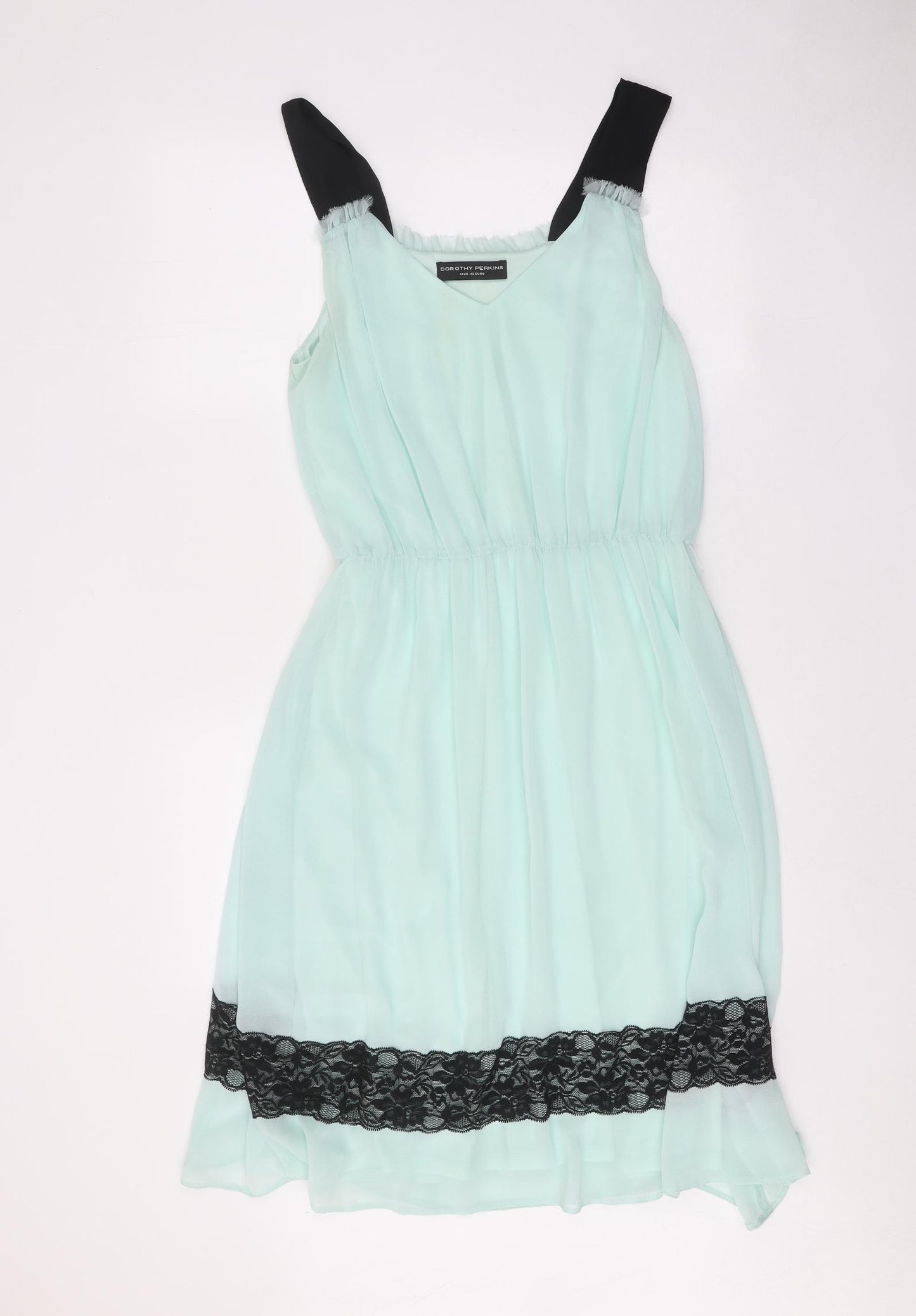 Dorothy Perkins Womens Green Polyester Fit & Flare Size 14 V-Neck Pullover