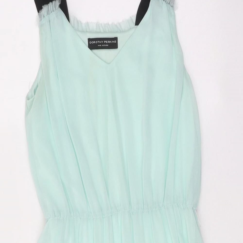 Dorothy Perkins Womens Green Polyester Fit & Flare Size 14 V-Neck Pullover