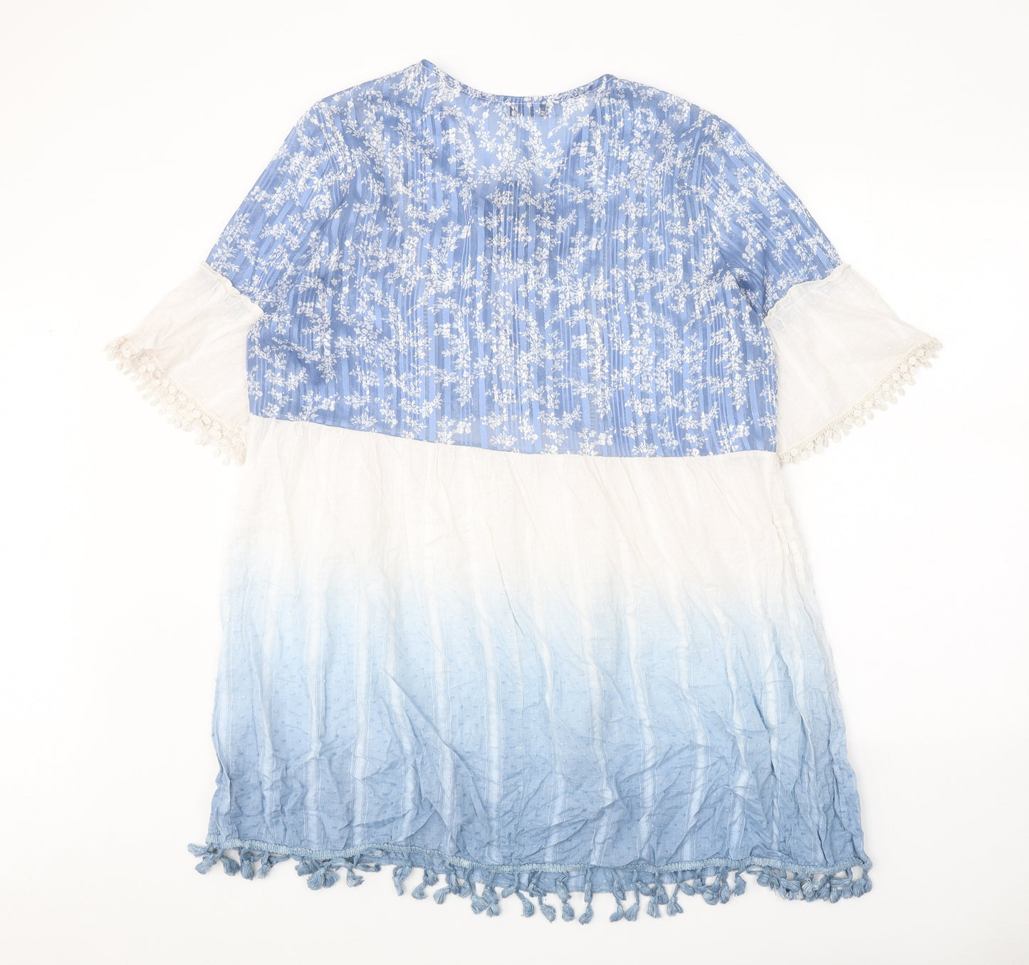 Made in Italy Womens Blue Geometric Cotton Trapeze & Swing One Size V-Neck Pullover