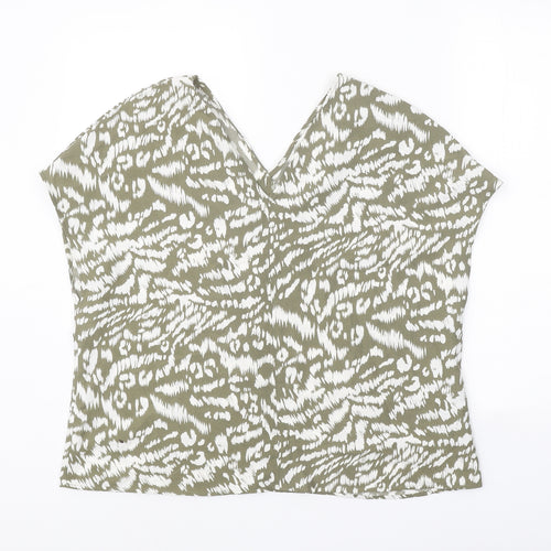 Primark Womens Beige Animal Print Polyester Basic Blouse Size 8 V-Neck - Tiger Print