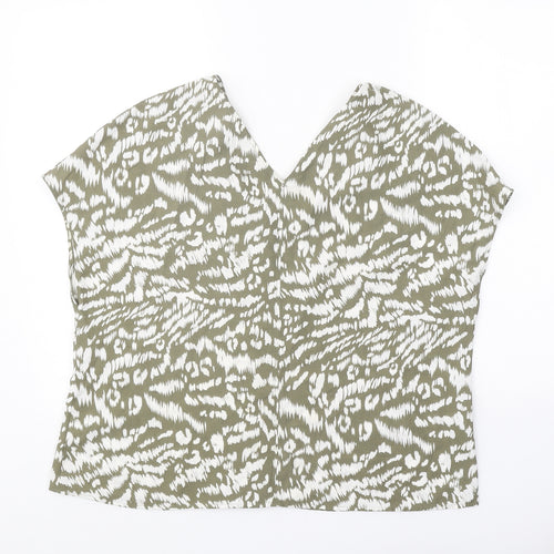 Primark Womens Beige Animal Print Polyester Basic Blouse Size 8 V-Neck - Tiger Print