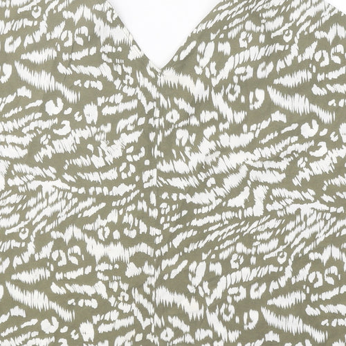 Primark Womens Beige Animal Print Polyester Basic Blouse Size 8 V-Neck - Tiger Print