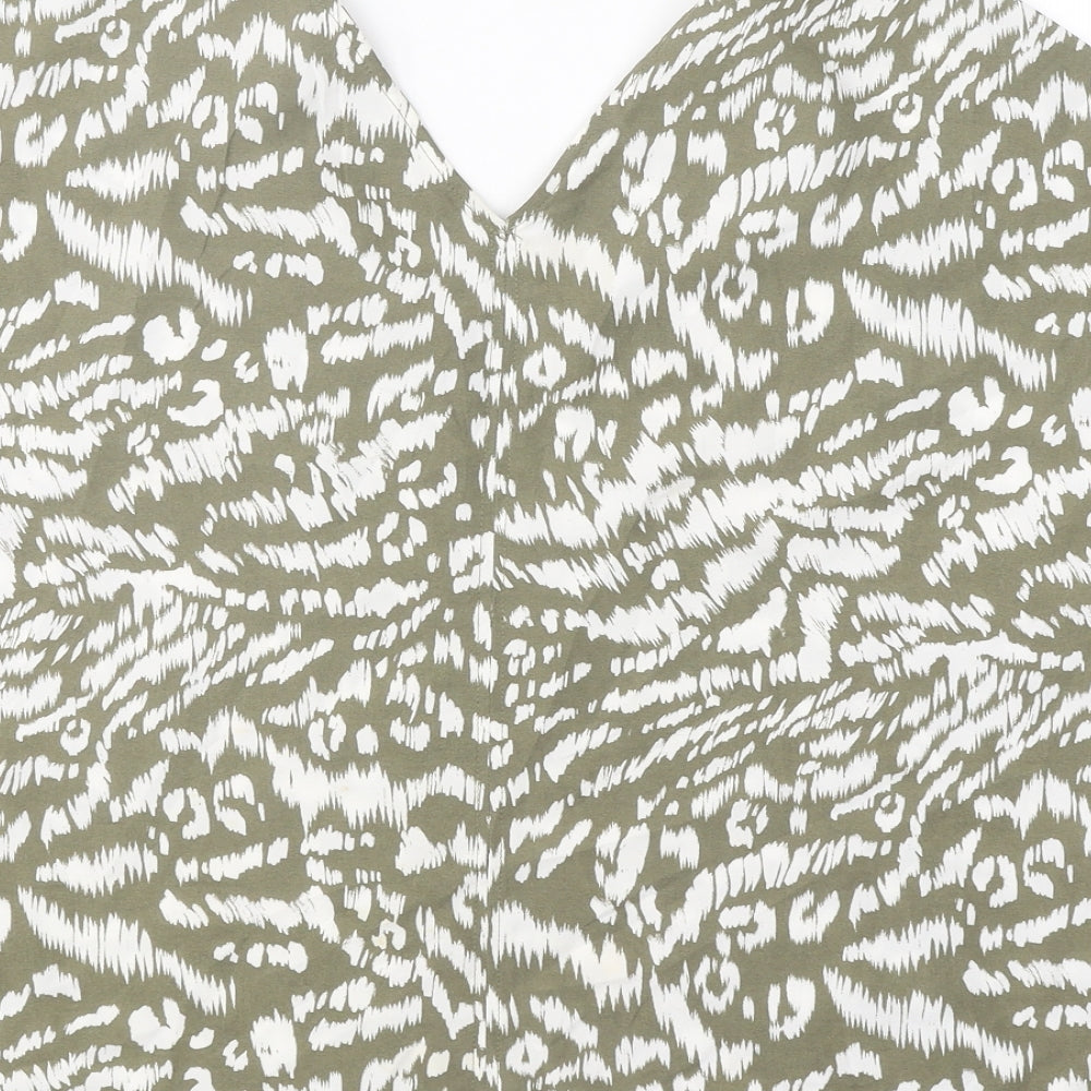 Primark Womens Beige Animal Print Polyester Basic Blouse Size 8 V-Neck - Tiger Print