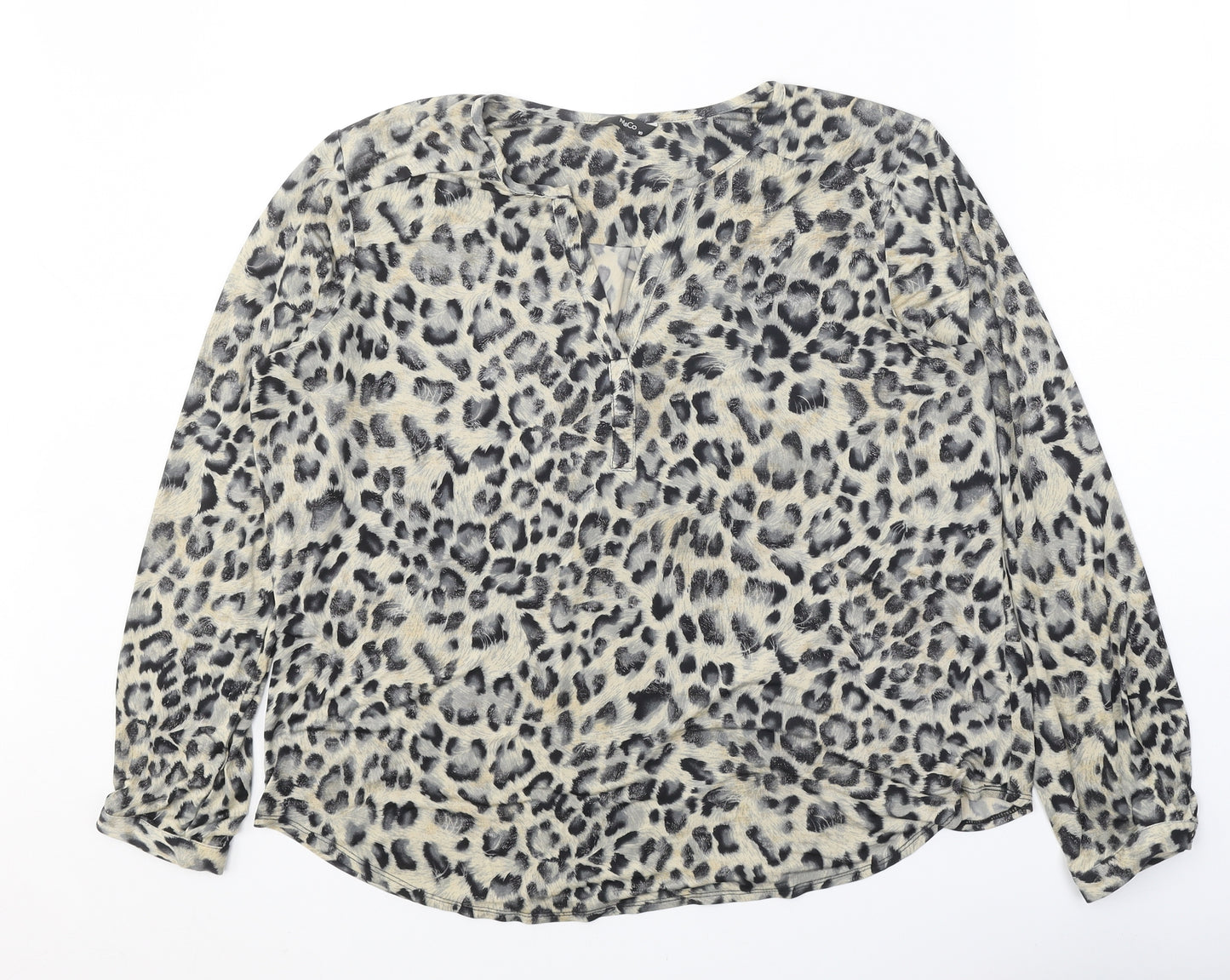 M&Co Womens Beige Animal Print Polyester Basic Blouse Size 18 V-Neck - Leopard Print
