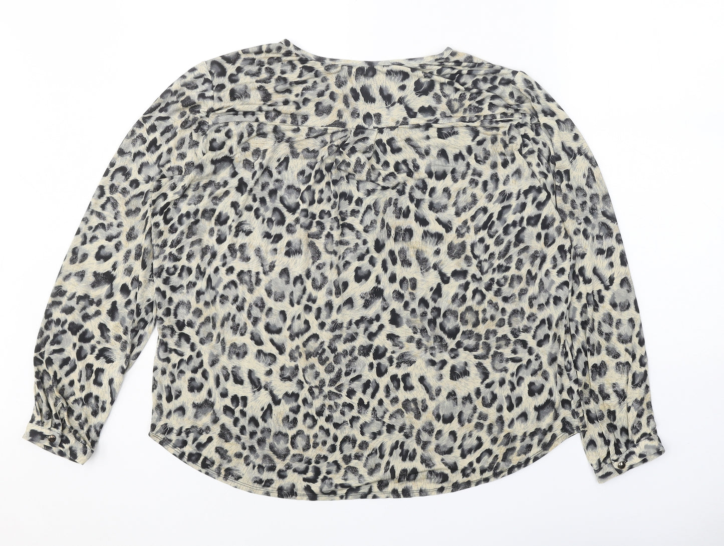 M&Co Womens Beige Animal Print Polyester Basic Blouse Size 18 V-Neck - Leopard Print