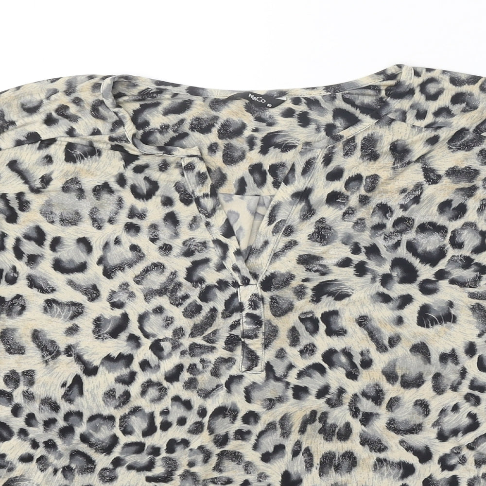 M&Co Womens Beige Animal Print Polyester Basic Blouse Size 18 V-Neck - Leopard Print