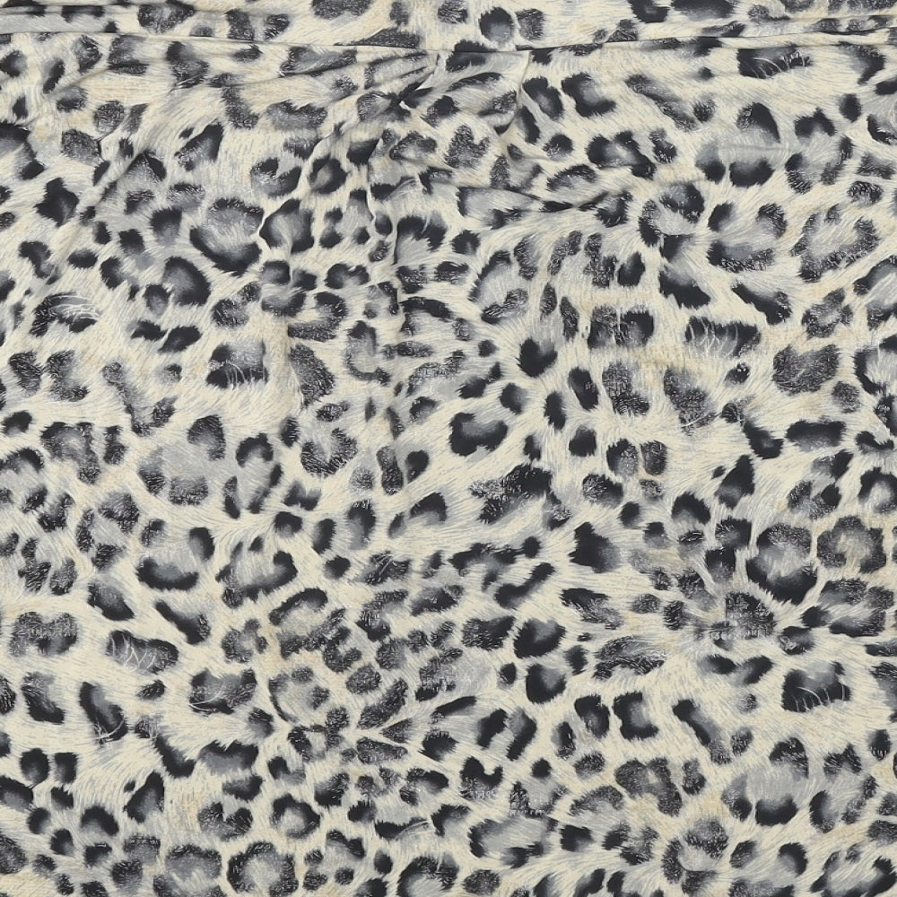 M&Co Womens Beige Animal Print Polyester Basic Blouse Size 18 V-Neck - Leopard Print