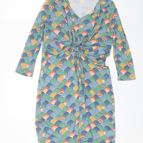 JoJo Maman Bébé Womens Multicoloured Geometric Viscose A-Line Size M V-Neck Pullover
