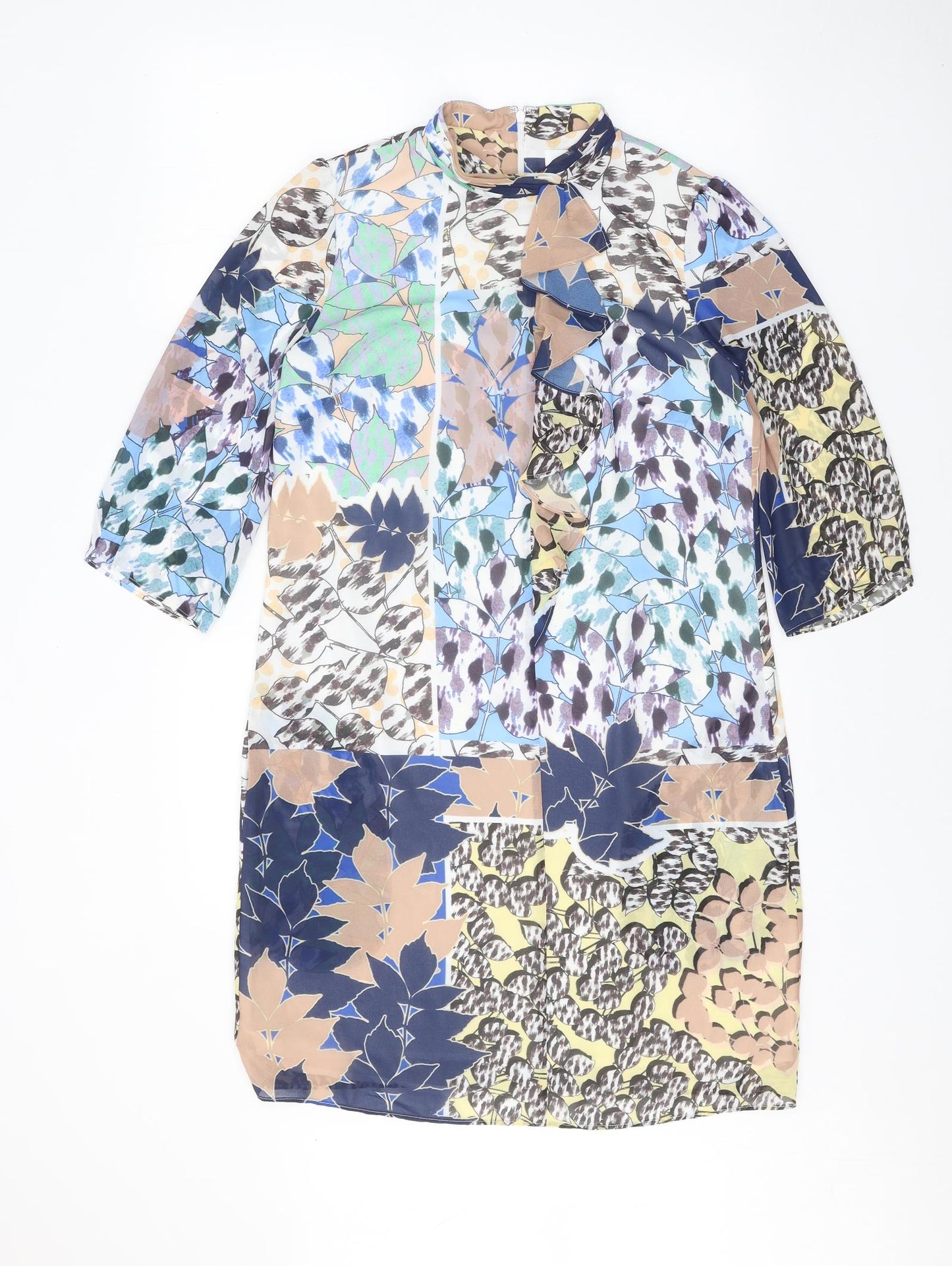 Reiss Womens Multicoloured Geometric Polyester A-Line Size 10 Round Neck Zip