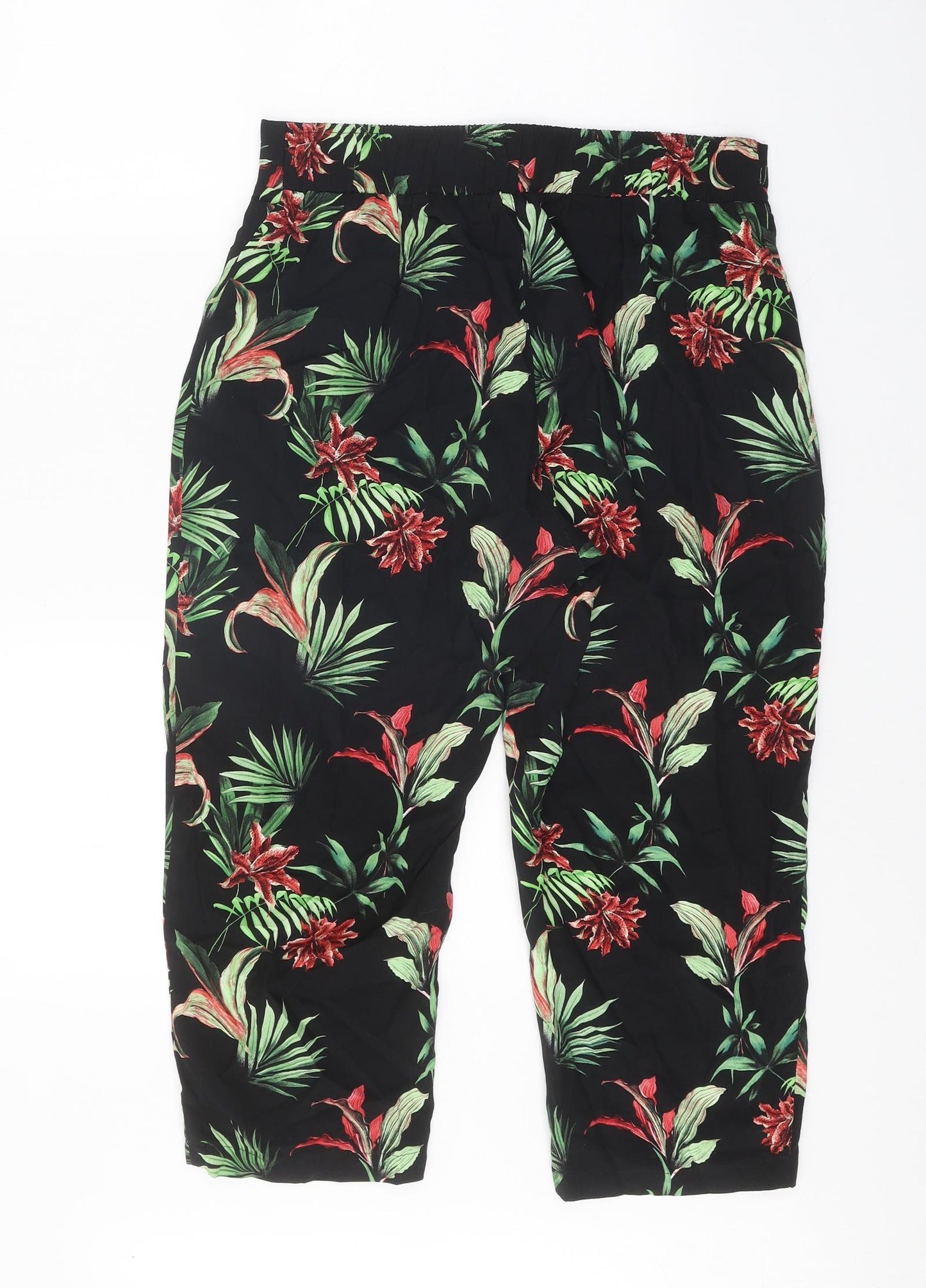 George Womens Black Geometric Viscose Trousers Size 12 Regular Tie - Leaf Print