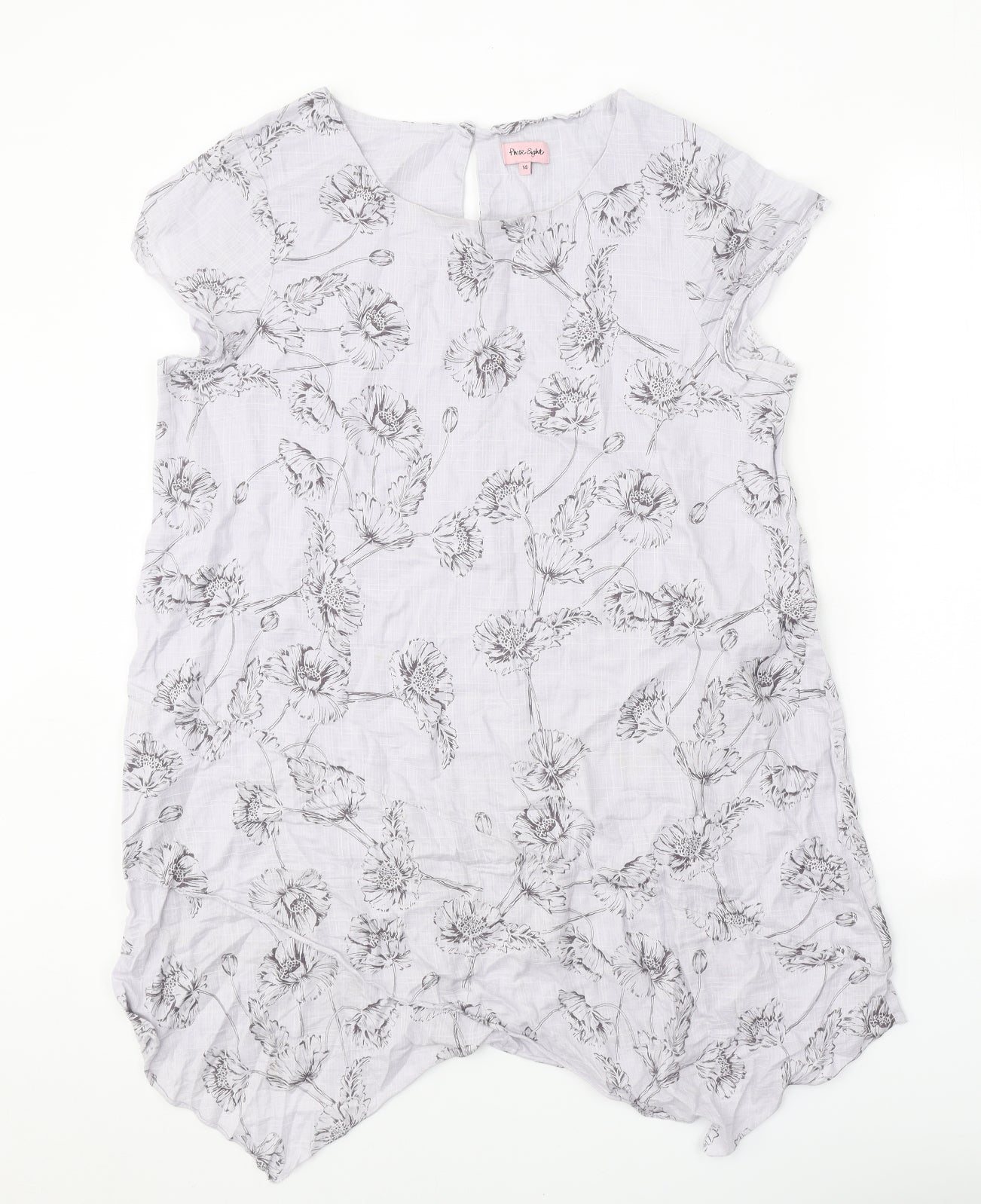 Phase Eight Womens Grey Floral 100% Cotton A-Line Size 14 Round Neck Button