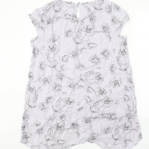 Phase Eight Womens Grey Floral 100% Cotton A-Line Size 14 Round Neck Button