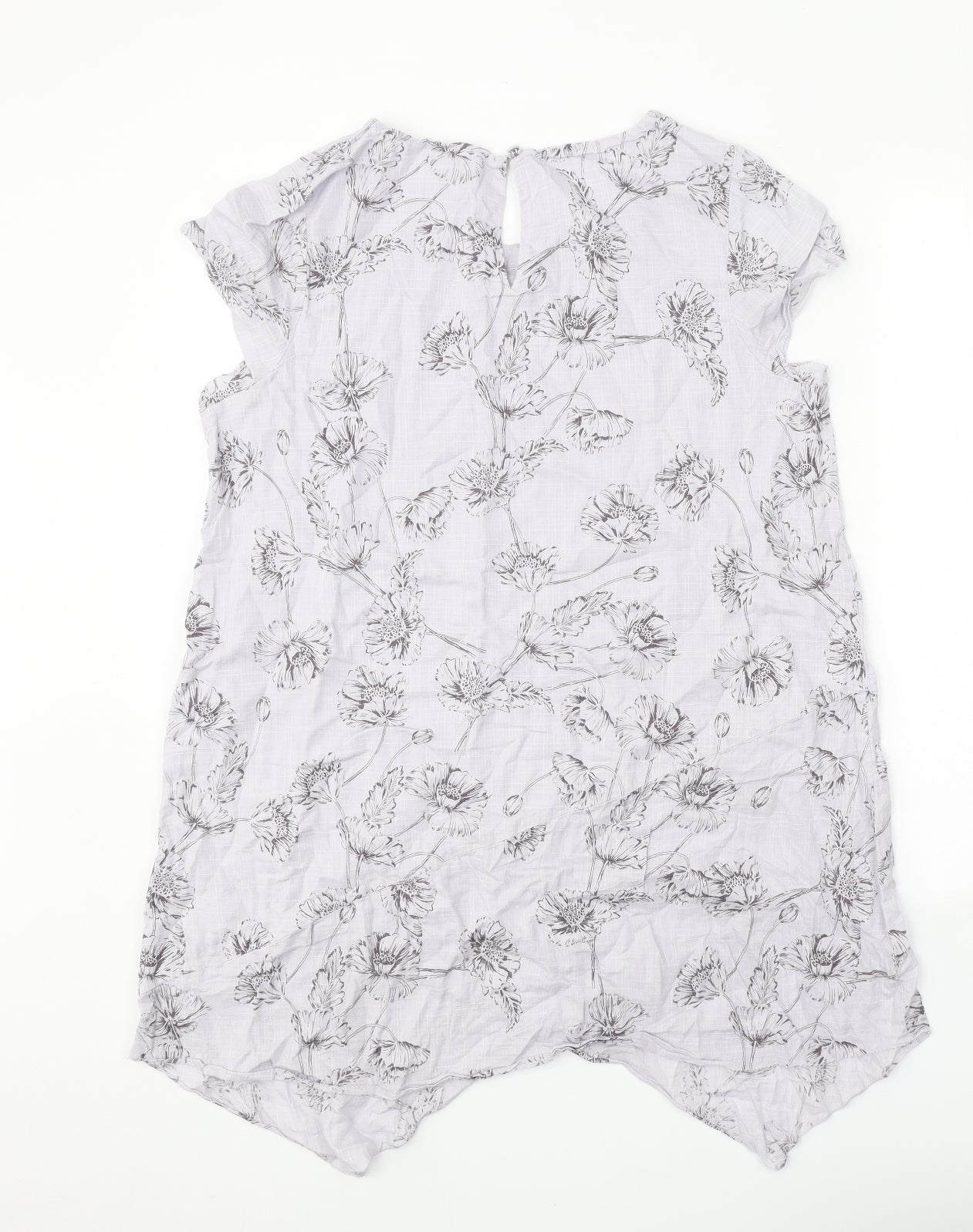 Phase Eight Womens Grey Floral 100% Cotton A-Line Size 14 Round Neck Button