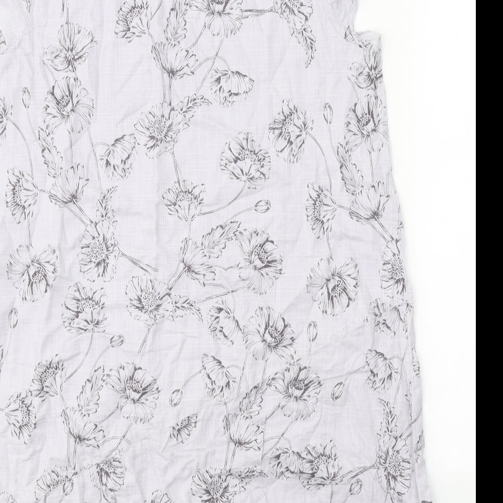 Phase Eight Womens Grey Floral 100% Cotton A-Line Size 14 Round Neck Button