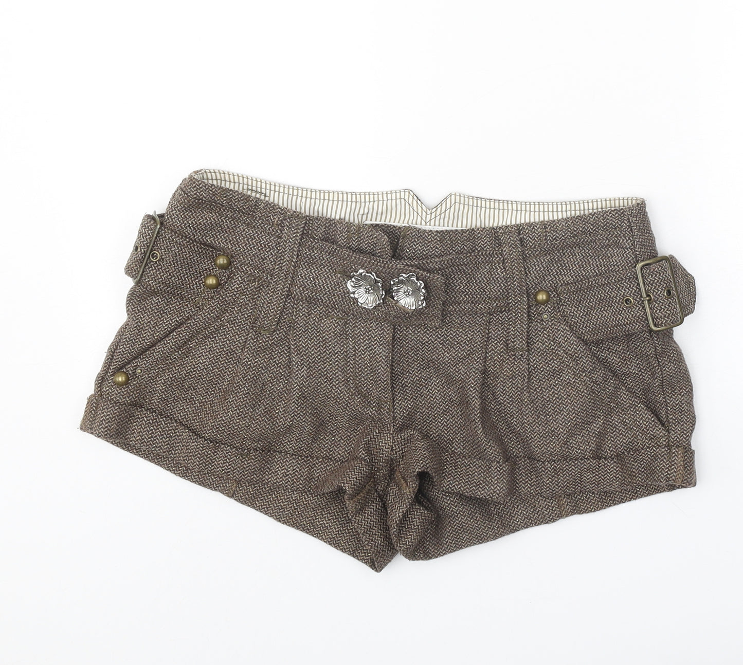 River Island Womens Brown Polyester Hot Pants Shorts Size 8 Regular Zip