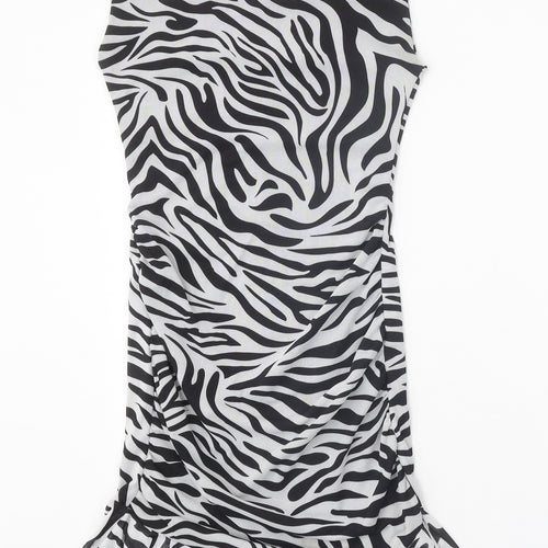 I SAW IT FIRST Womens Black Animal Print Polyester Bodycon Size 6 Square Neck Pullover - Zebra Pattern