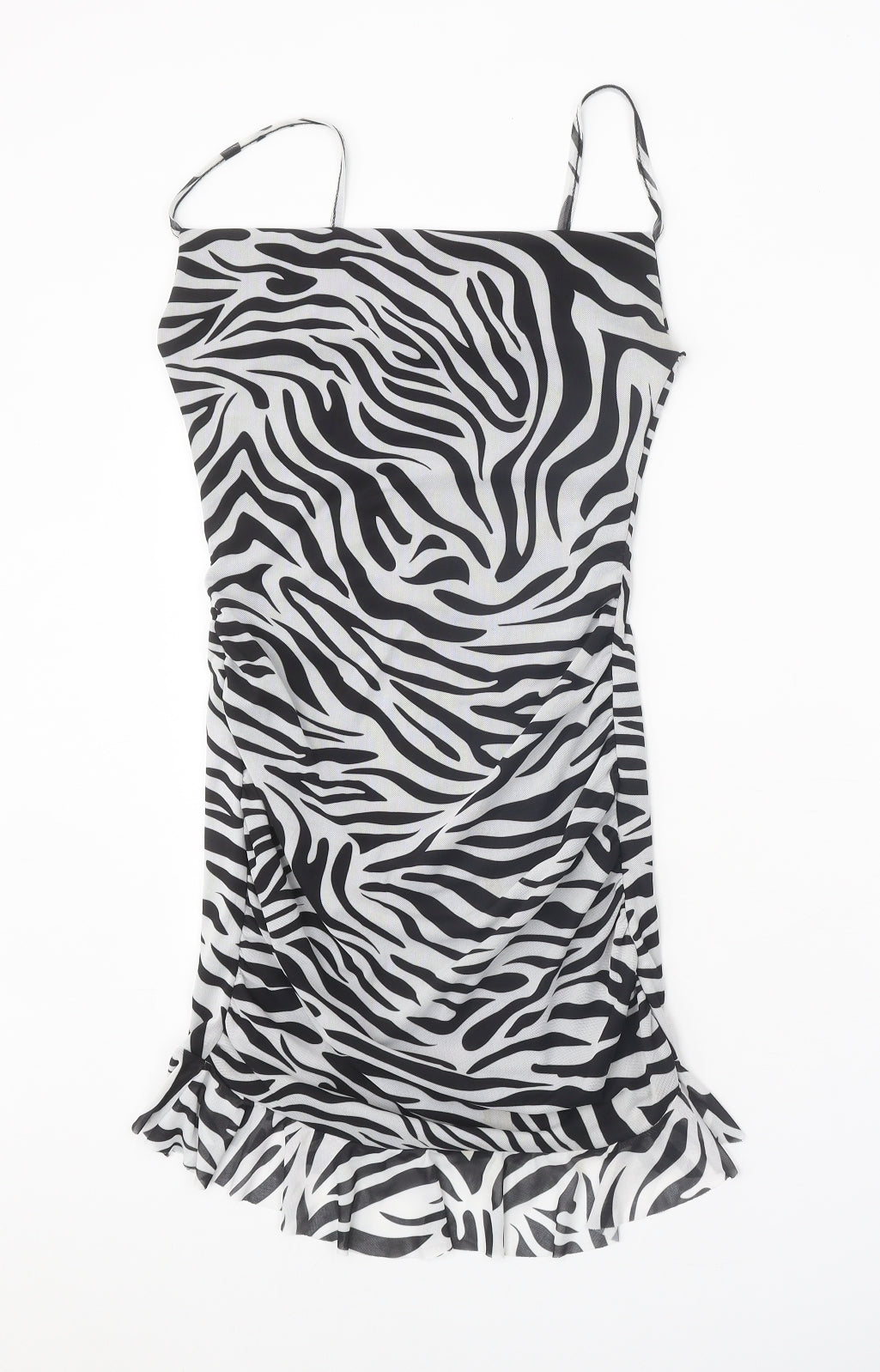 I SAW IT FIRST Womens Black Animal Print Polyester Bodycon Size 6 Square Neck Pullover - Zebra Pattern