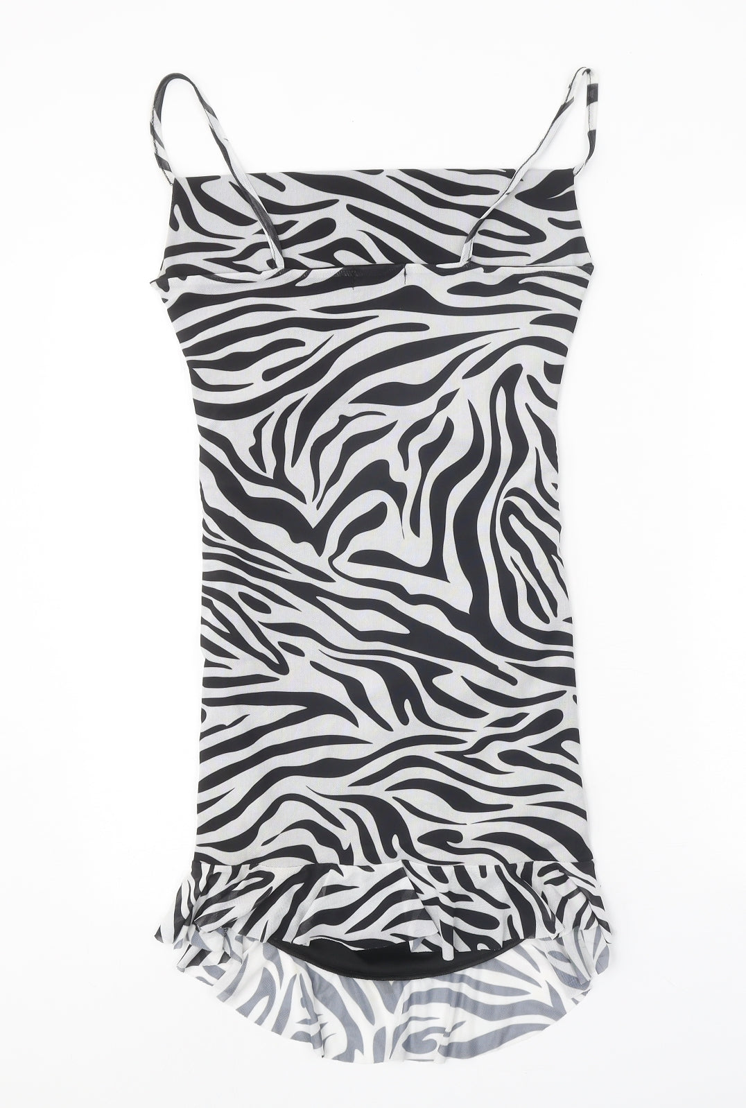 I SAW IT FIRST Womens Black Animal Print Polyester Bodycon Size 6 Square Neck Pullover - Zebra Pattern