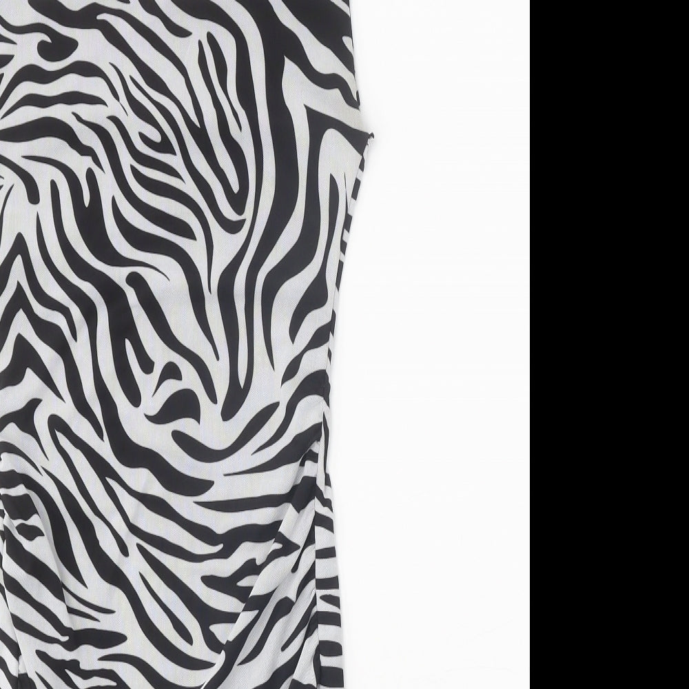 I SAW IT FIRST Womens Black Animal Print Polyester Bodycon Size 6 Square Neck Pullover - Zebra Pattern