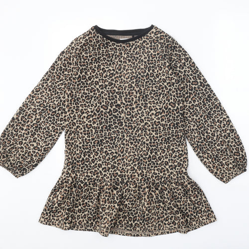NEXT Girls Brown Animal Print Polyester A-Line Size 10 Years Round Neck Pullover - Leopard Print
