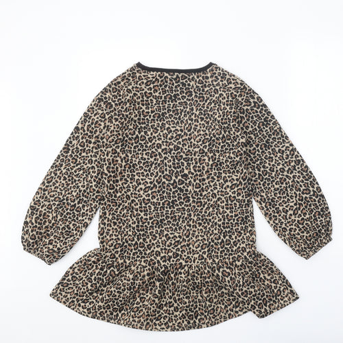NEXT Girls Brown Animal Print Polyester A-Line Size 10 Years Round Neck Pullover - Leopard Print
